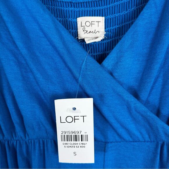 NWT Loft Beach Jumpsuit Womens S Blue Tie Shoulder V-Neck Wide Leg Coastal - Picture 6 of 7